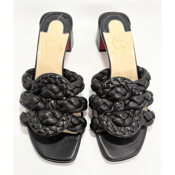 Christian Louboutin Marmela 55 Black Nappa Block Heel Mule Slide Sz EU 34.5 - Picture 1 of 13